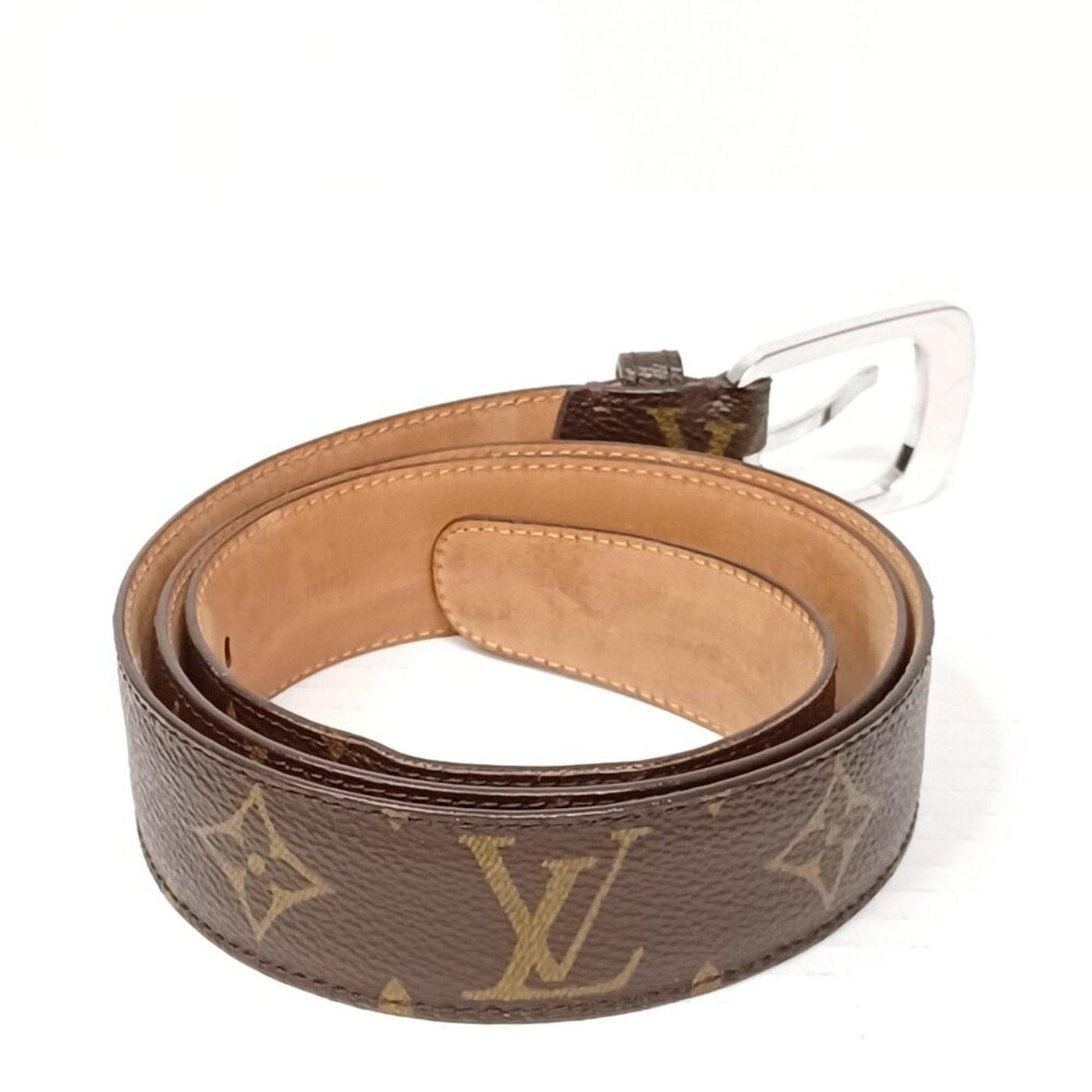 Authentic Louis Vuitton Silver Brown Monogram Belt Unisex lux228 - 092225 - Luxury Cheaper LLC