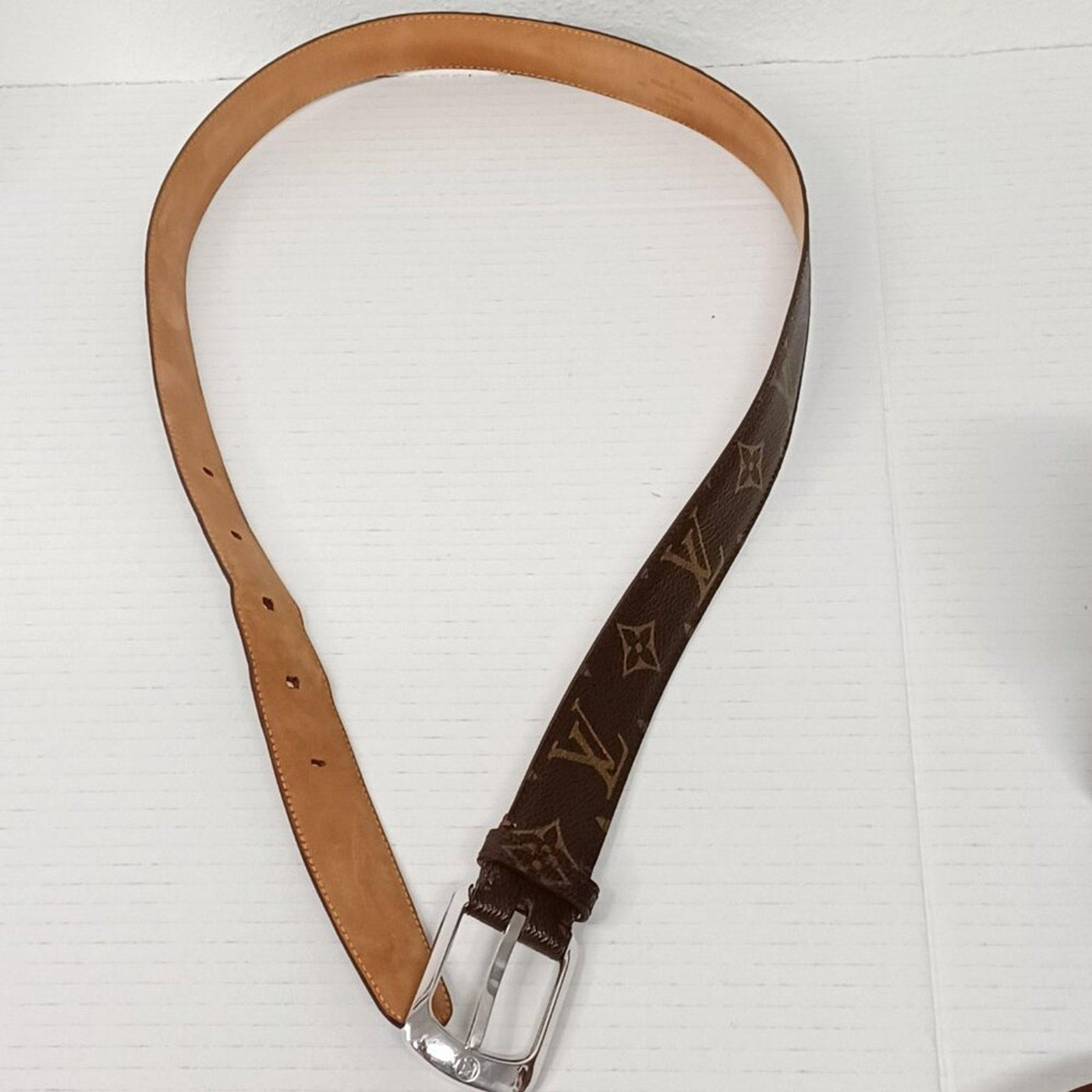 Authentic Louis Vuitton Silver Brown Monogram Belt Unisex lux228 - 092225 - Luxury Cheaper LLC