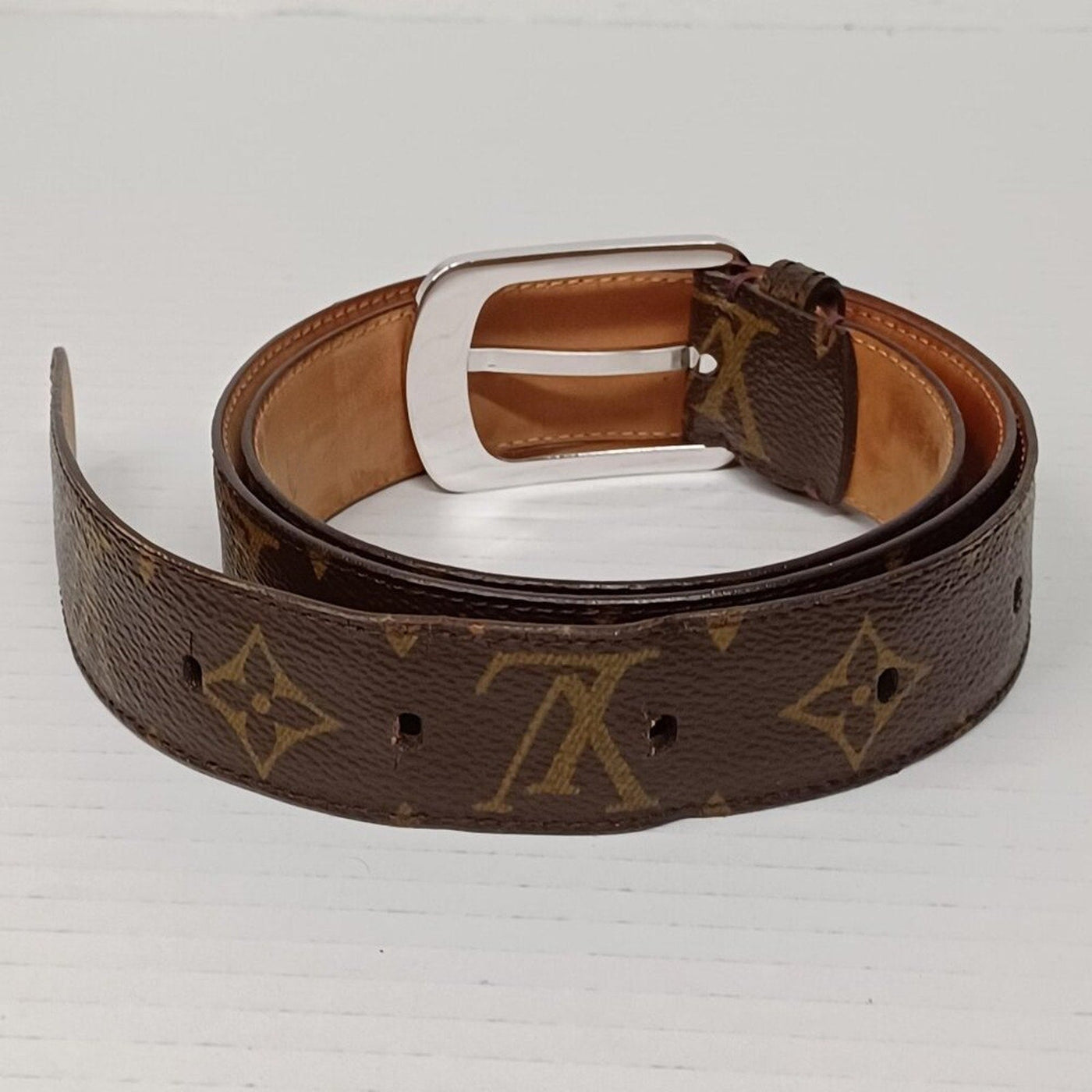 Authentic Louis Vuitton Silver Brown Monogram Belt Unisex lux228 - 092225 - Luxury Cheaper LLC