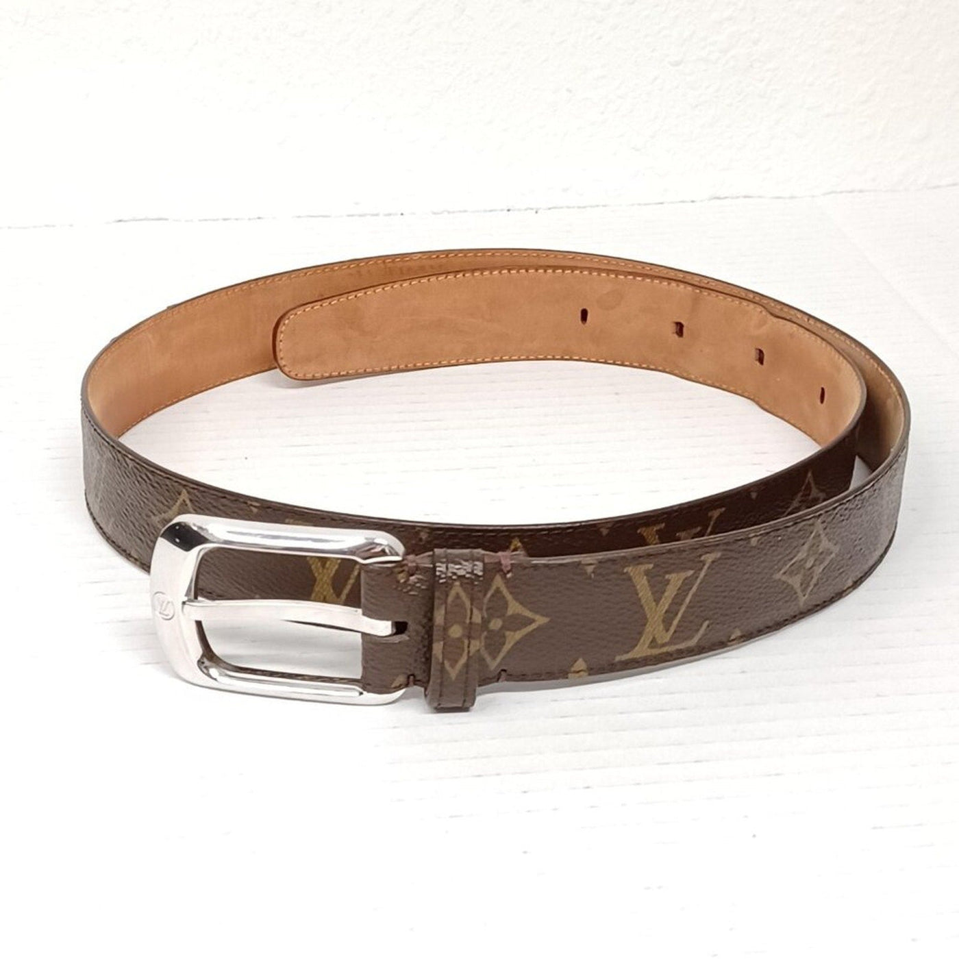 Authentic Louis Vuitton Silver Brown Monogram Belt Unisex lux228 - 092225 - Luxury Cheaper LLC