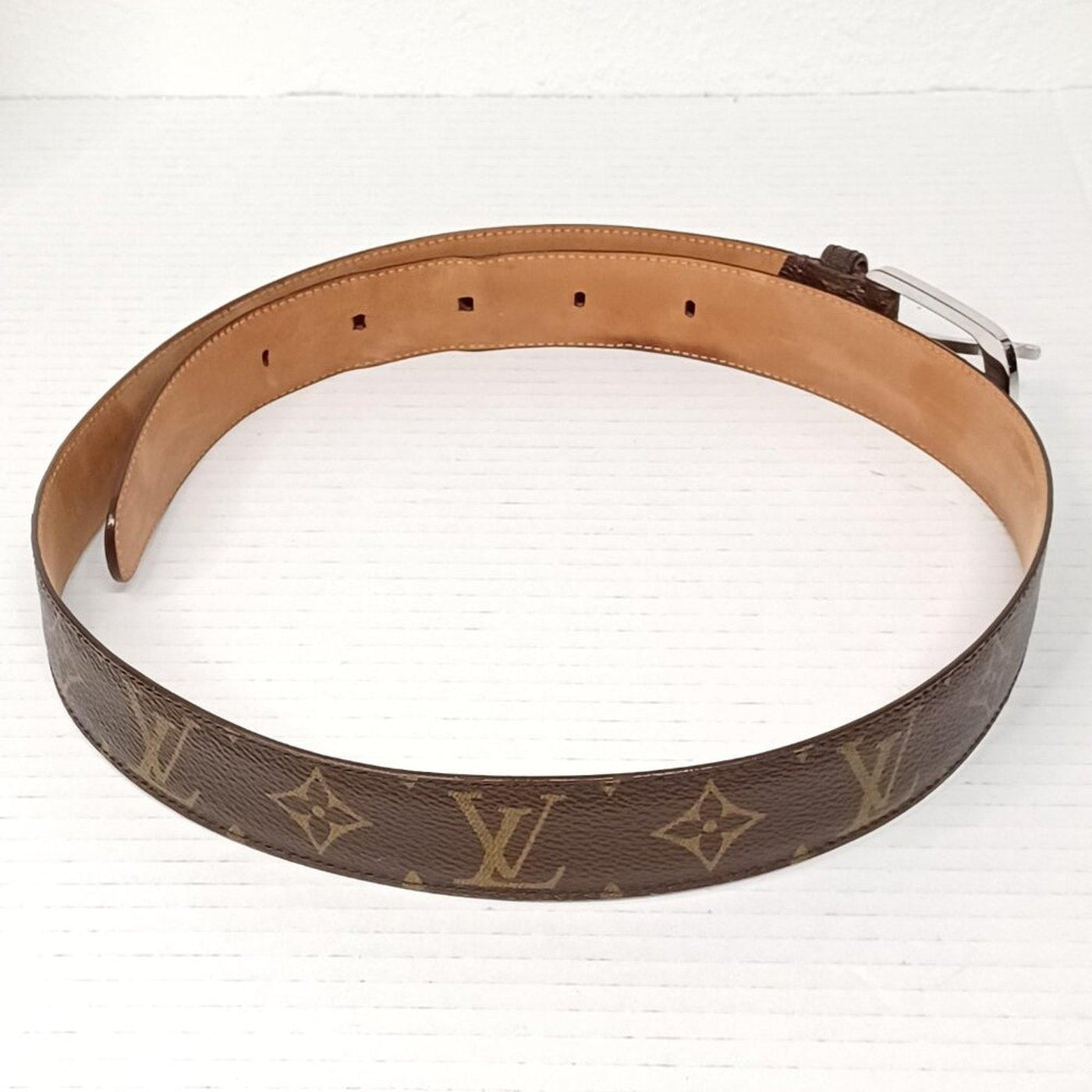 Authentic Louis Vuitton Silver Brown Monogram Belt Unisex lux228 - 092225 - Luxury Cheaper LLC