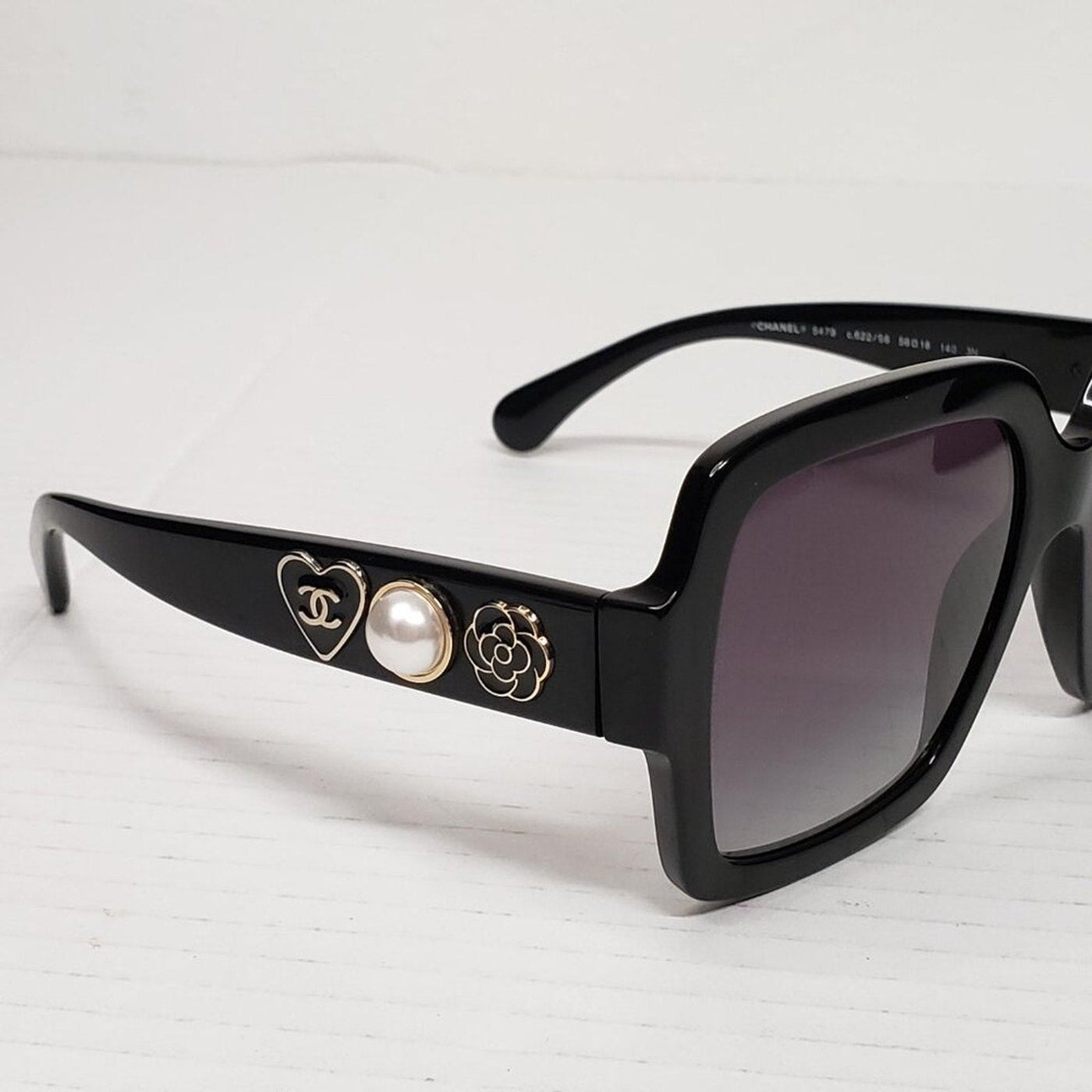 Chanel Acetate Charms Pearl Square Sunglasses 5479 - A Black Gold - Luxury Cheaper LLC