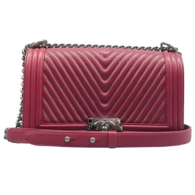 CHANEL Boy Burgundy Leather Shoulder Bag - Luxury Cheaper LLC