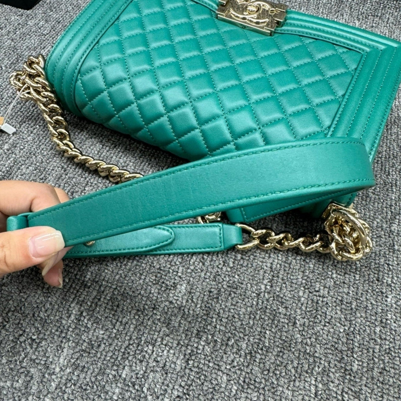 CHANEL Boy Green Leather Shoulder Bag - Luxury Cheaper LLC