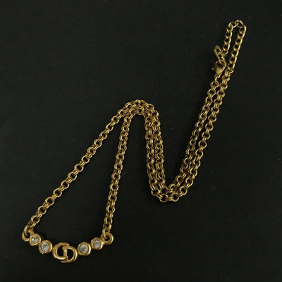 Christian Dior CD Logo Rhinestone Gold Tone Pendant Necklace lux70 - 100225 - Luxury Cheaper LLC
