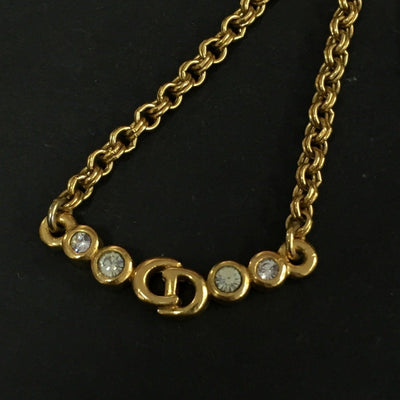 Christian Dior CD Logo Rhinestone Gold Tone Pendant Necklace lux70 - 100225 - Luxury Cheaper LLC