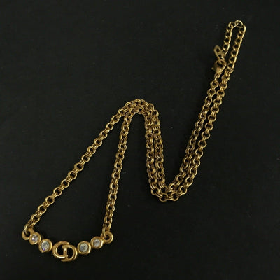 Christian Dior CD Logo Rhinestone Gold Tone Pendant Necklace lux70 - 100225 - Luxury Cheaper LLC
