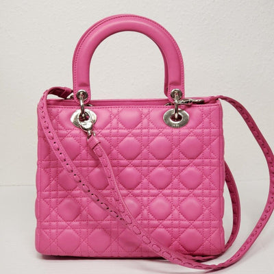 Christian Dior Lady Lambskin Pink Leather Medium Satchel Bag lux - 1525 - 091225 - Luxury Cheaper LLC