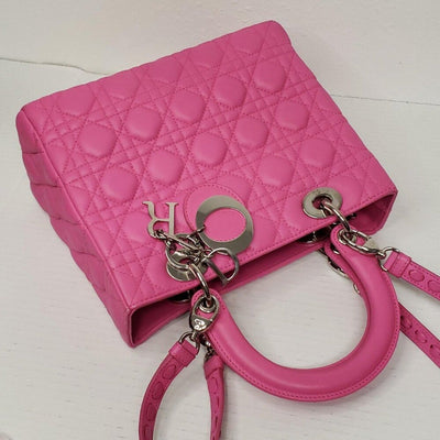 Christian Dior Lady Lambskin Pink Leather Medium Satchel Bag lux - 1525 - 091225 - Luxury Cheaper LLC