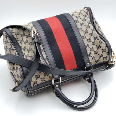 GUCCI Boston Medium Navy GG Cloth Satchel Bag - Luxury Cheaper LLC