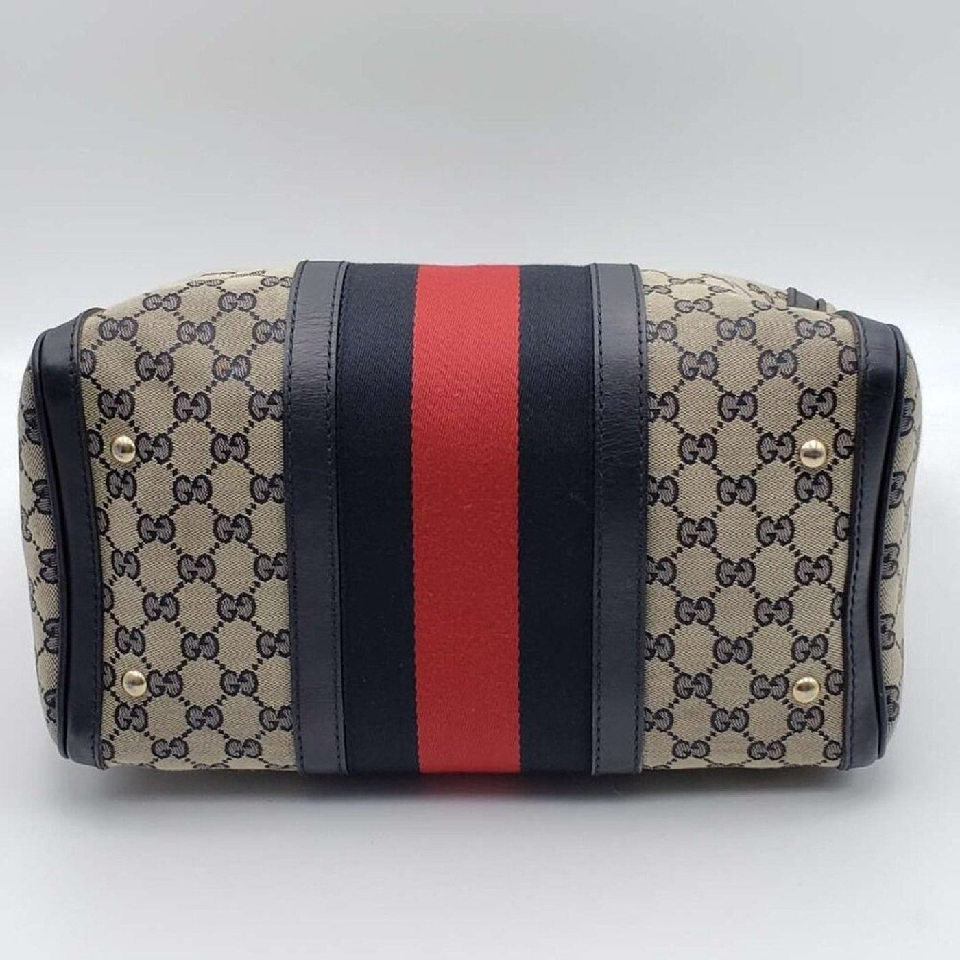 GUCCI Boston Medium Navy GG Cloth Satchel Bag - Luxury Cheaper LLC