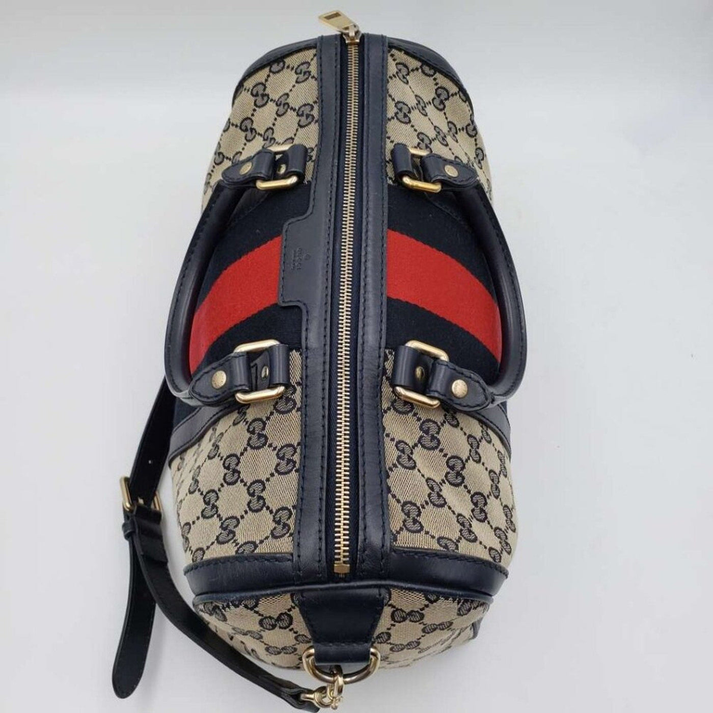 GUCCI Boston Medium Navy GG Cloth Satchel Bag - Luxury Cheaper LLC