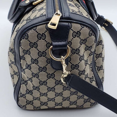 GUCCI Boston Medium Navy GG Cloth Satchel Bag - Luxury Cheaper LLC