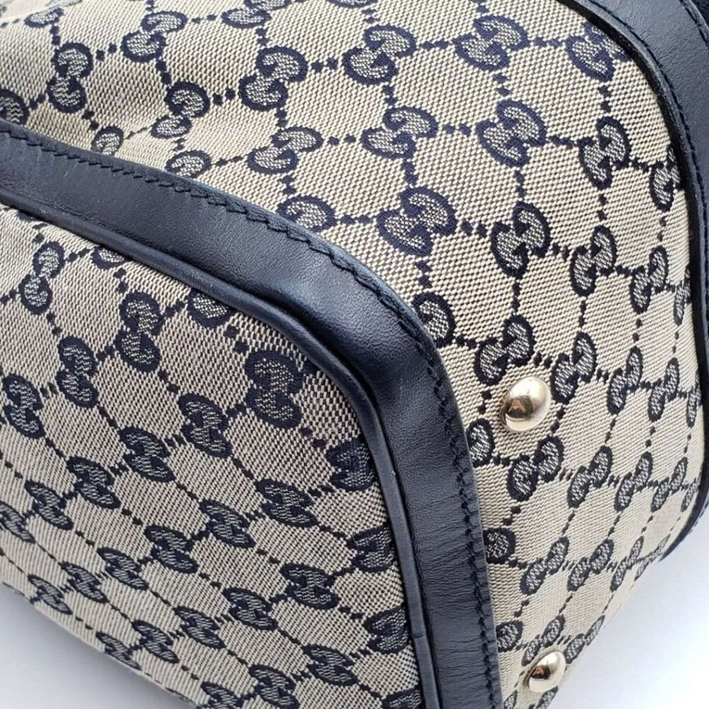 GUCCI Boston Medium Navy GG Cloth Satchel Bag - Luxury Cheaper LLC