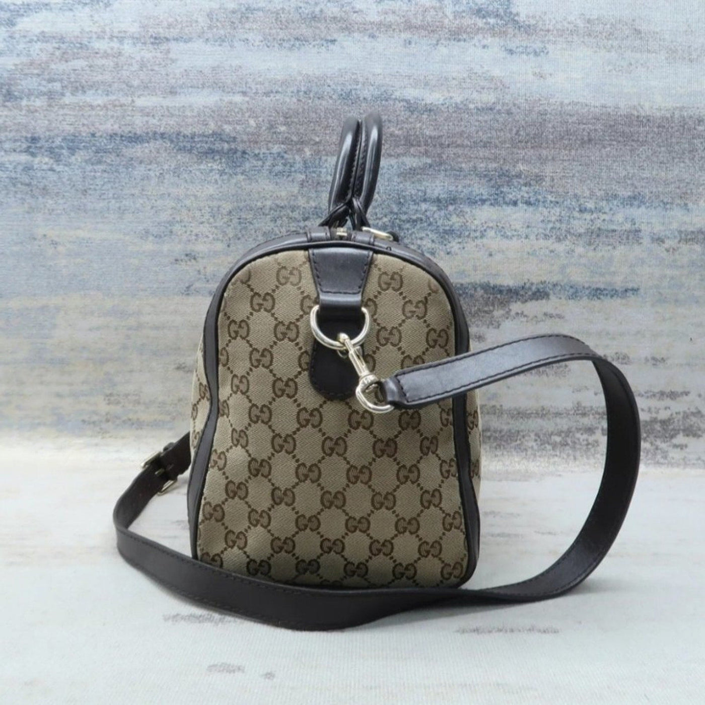 Gucci Boston Web Brown Canvas Satchel Bag - Luxury Cheaper LLC