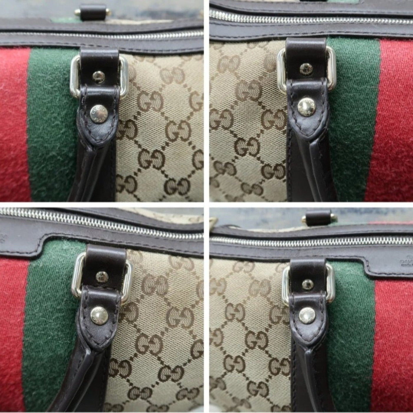 Gucci Boston Web Brown Canvas Satchel Bag - Luxury Cheaper LLC