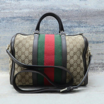 Gucci Boston Web Brown Canvas Satchel Bag - Luxury Cheaper LLC