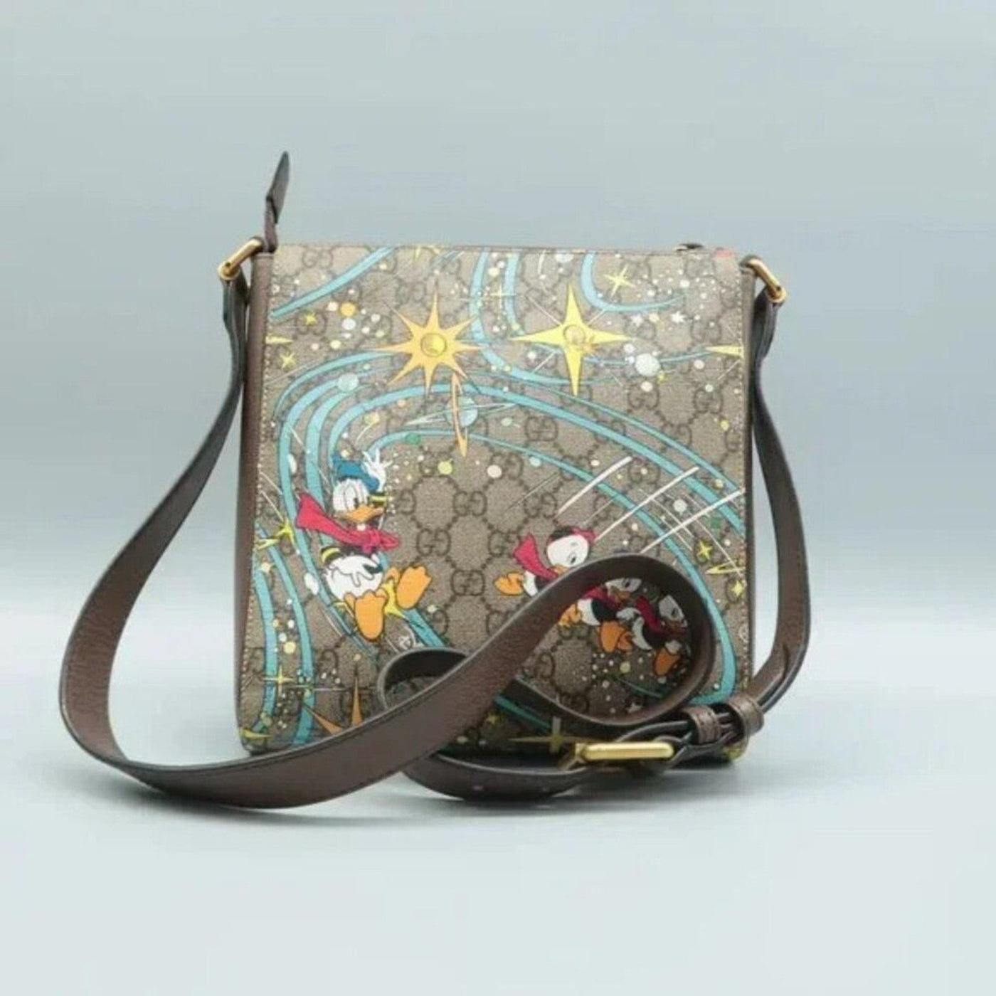 GUCCI Donald Duck Disney x Gucci Brown GG Supreme Canvas Shoulder Bag - Luxury Cheaper LLC