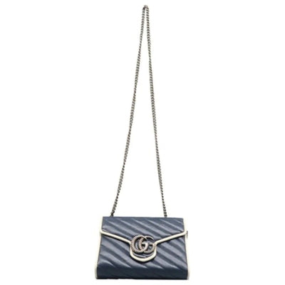 GUCCI GG Marmont Chain Wallet Blue Leather Shoulder Bag - Luxury Cheaper LLC