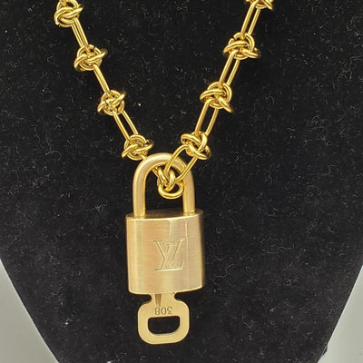 Louis Vuitton Gold Padlock w/ Unbranded Stainless Steel 18k Gold Plated Chain - Luxury Cheaper LLC