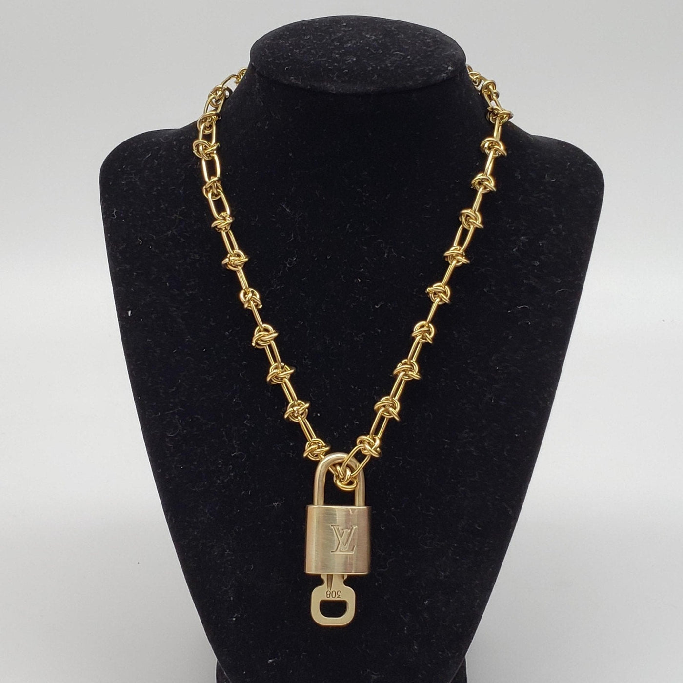 Louis Vuitton Gold Padlock w/ Unbranded Stainless Steel 18k Gold Plated Chain - Luxury Cheaper LLC