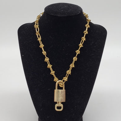 Louis Vuitton Gold Padlock w/ Unbranded Stainless Steel 18k Gold Plated Chain - Luxury Cheaper LLC