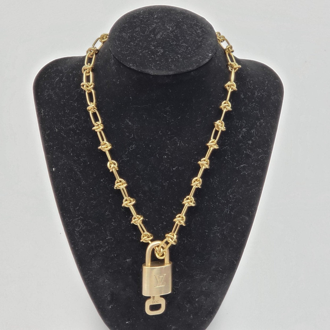 Louis Vuitton Gold Padlock w/ Unbranded Stainless Steel 18k Gold Plated Chain - Luxury Cheaper LLC
