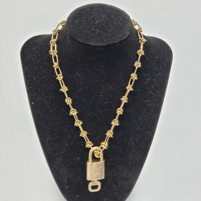 Louis Vuitton Gold Padlock w/ Unbranded Stainless Steel 18k Gold Plated Chain - Luxury Cheaper LLC