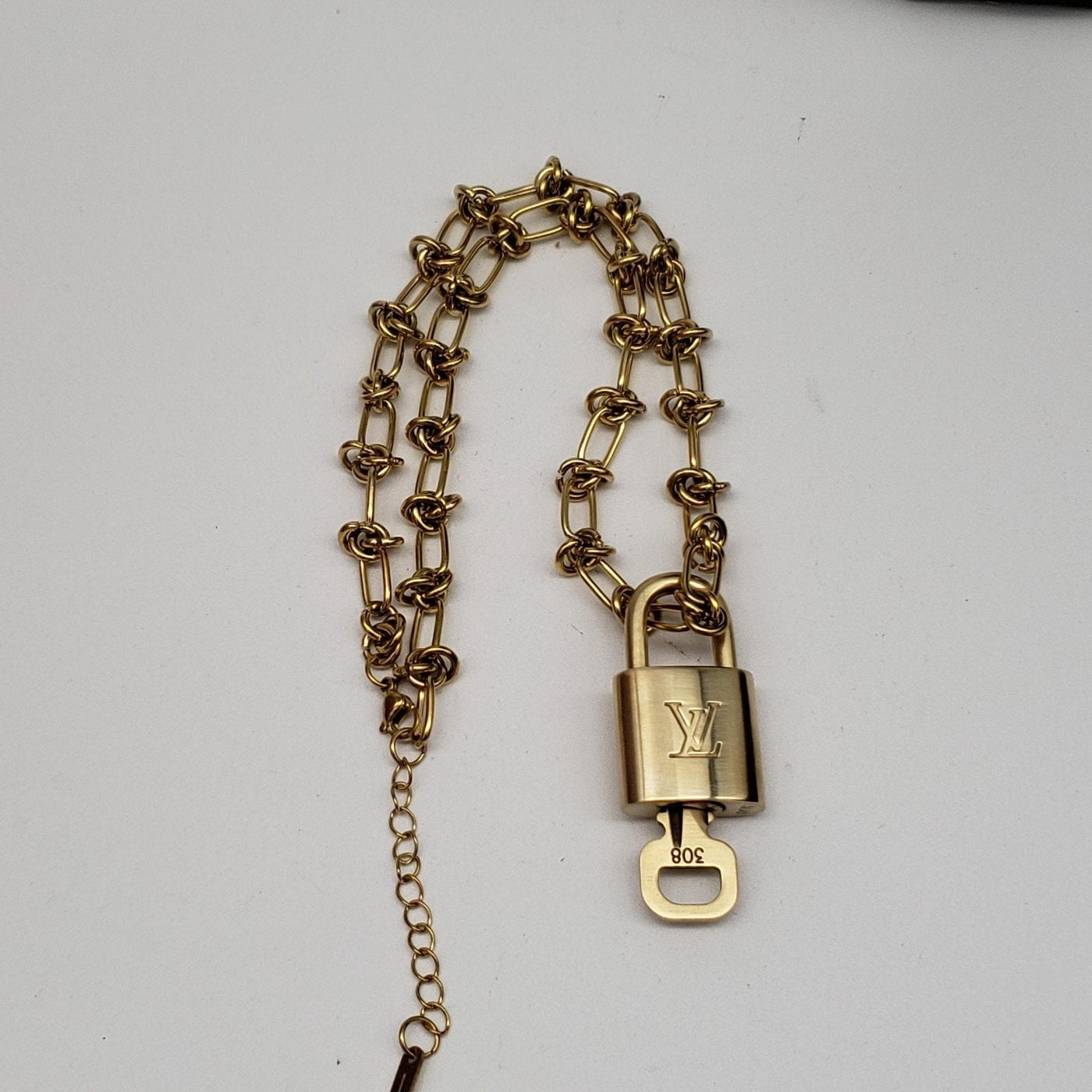 Louis Vuitton Gold Padlock w/ Unbranded Stainless Steel 18k Gold Plated Chain - Luxury Cheaper LLC