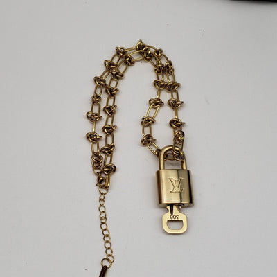 Louis Vuitton Gold Padlock w/ Unbranded Stainless Steel 18k Gold Plated Chain - Luxury Cheaper LLC