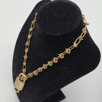 Louis Vuitton Gold Padlock w/ Unbranded Stainless Steel 18k Gold Plated Chain - Luxury Cheaper LLC