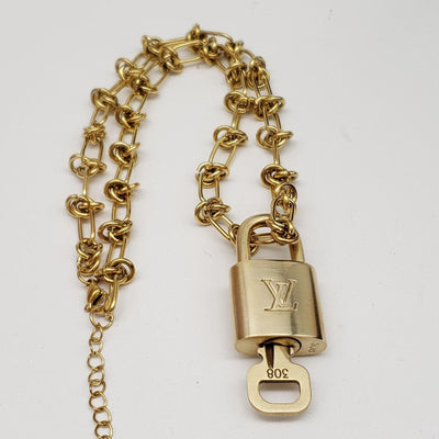 Louis Vuitton Gold Padlock w/ Unbranded Stainless Steel 18k Gold Plated Chain - Luxury Cheaper LLC