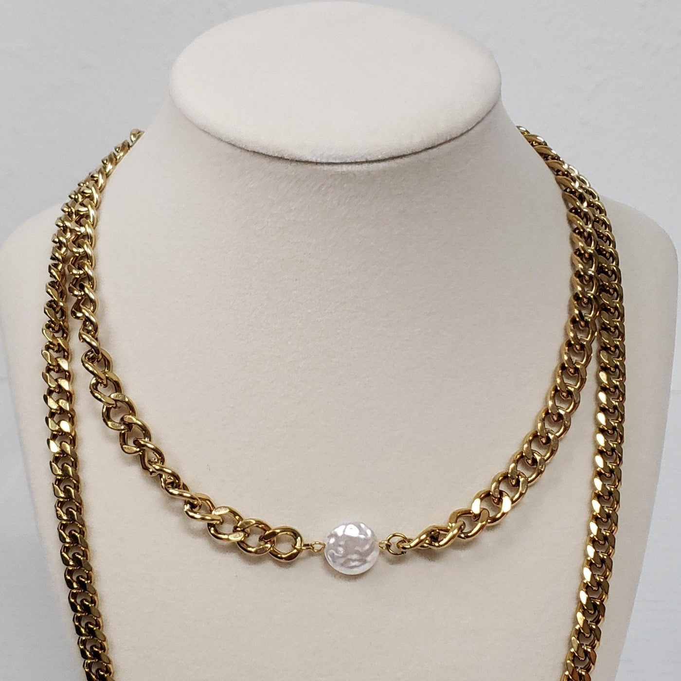 Louis Vuitton Lock & Key Gold with Unbranded Cuban Style Stainless Double Chain - Luxury Cheaper LLC