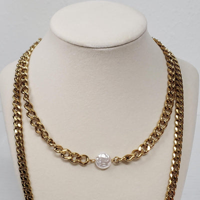 Louis Vuitton Lock & Key Gold with Unbranded Cuban Style Stainless Double Chain - Luxury Cheaper LLC