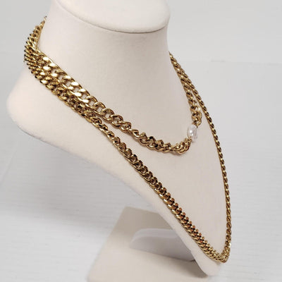 Louis Vuitton Lock & Key Gold with Unbranded Cuban Style Stainless Double Chain - Luxury Cheaper LLC