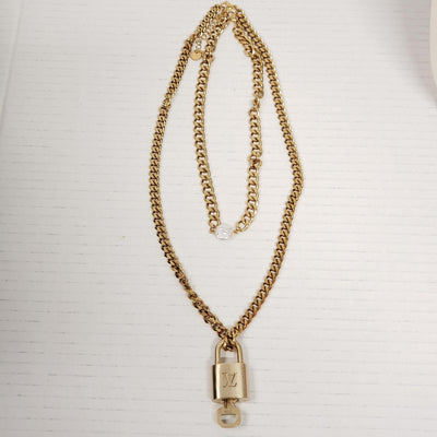 Louis Vuitton Lock & Key Gold with Unbranded Cuban Style Stainless Double Chain - Luxury Cheaper LLC