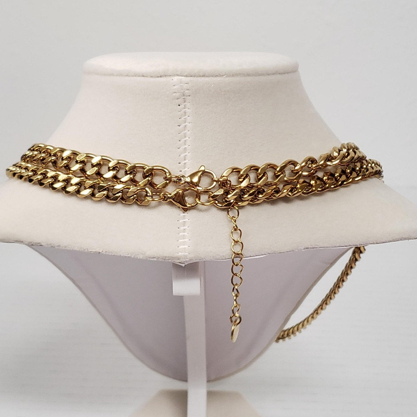 Louis Vuitton Lock & Key Gold with Unbranded Cuban Style Stainless Double Chain - Luxury Cheaper LLC