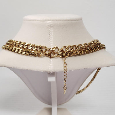 Louis Vuitton Lock & Key Gold with Unbranded Cuban Style Stainless Double Chain - Luxury Cheaper LLC
