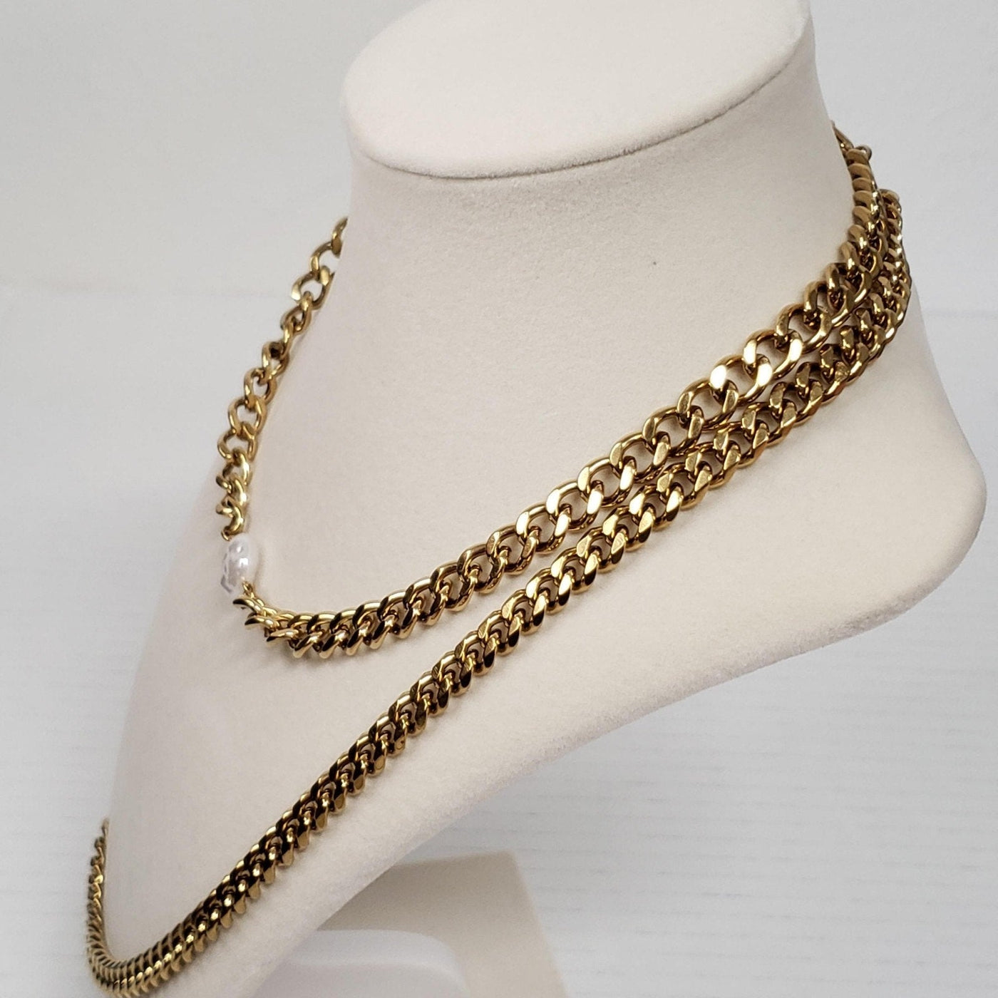 Louis Vuitton Lock & Key Gold with Unbranded Cuban Style Stainless Double Chain - Luxury Cheaper LLC