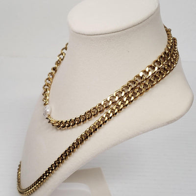 Louis Vuitton Lock & Key Gold with Unbranded Cuban Style Stainless Double Chain - Luxury Cheaper LLC