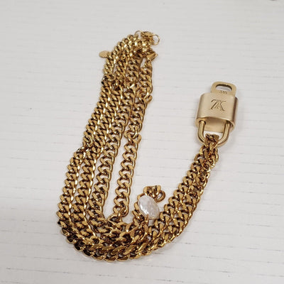 Louis Vuitton Lock & Key Gold with Unbranded Cuban Style Stainless Double Chain - Luxury Cheaper LLC