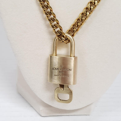 Louis Vuitton Lock & Key Gold with Unbranded Cuban Style Stainless Double Chain - Luxury Cheaper LLC