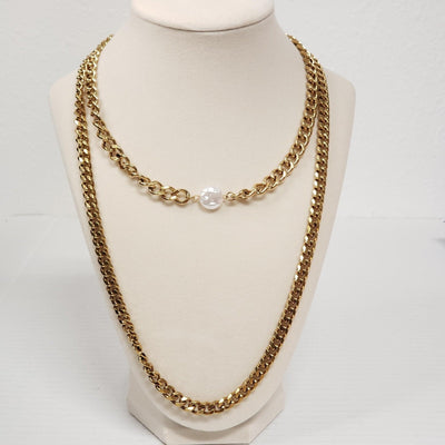 Louis Vuitton Lock & Key Gold with Unbranded Cuban Style Stainless Double Chain - Luxury Cheaper LLC