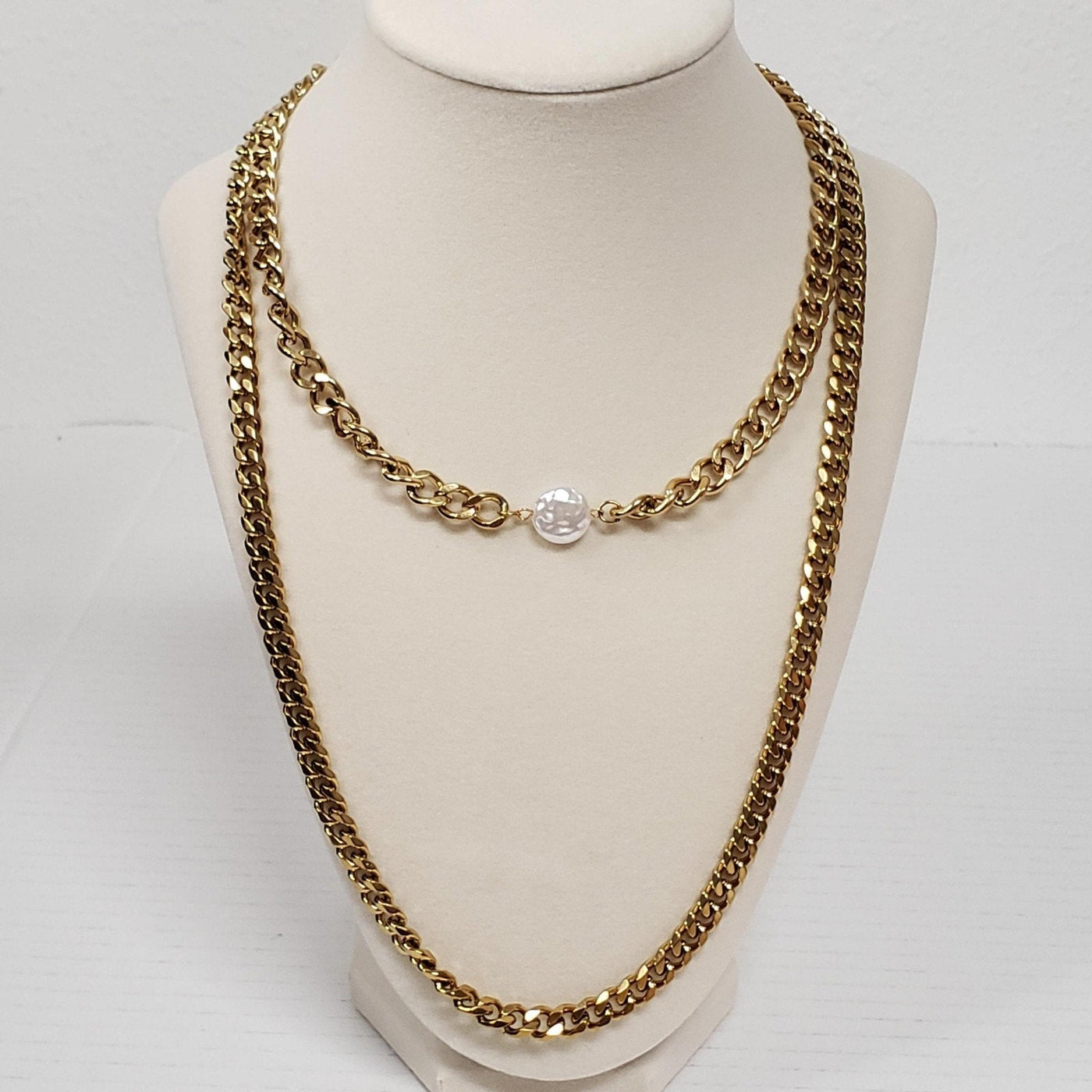 Louis Vuitton Lock & Key Gold with Unbranded Cuban Style Stainless Double Chain - Luxury Cheaper LLC
