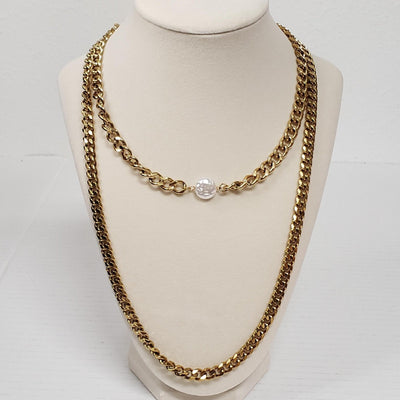 Louis Vuitton Lock & Key Gold with Unbranded Cuban Style Stainless Double Chain - Luxury Cheaper LLC