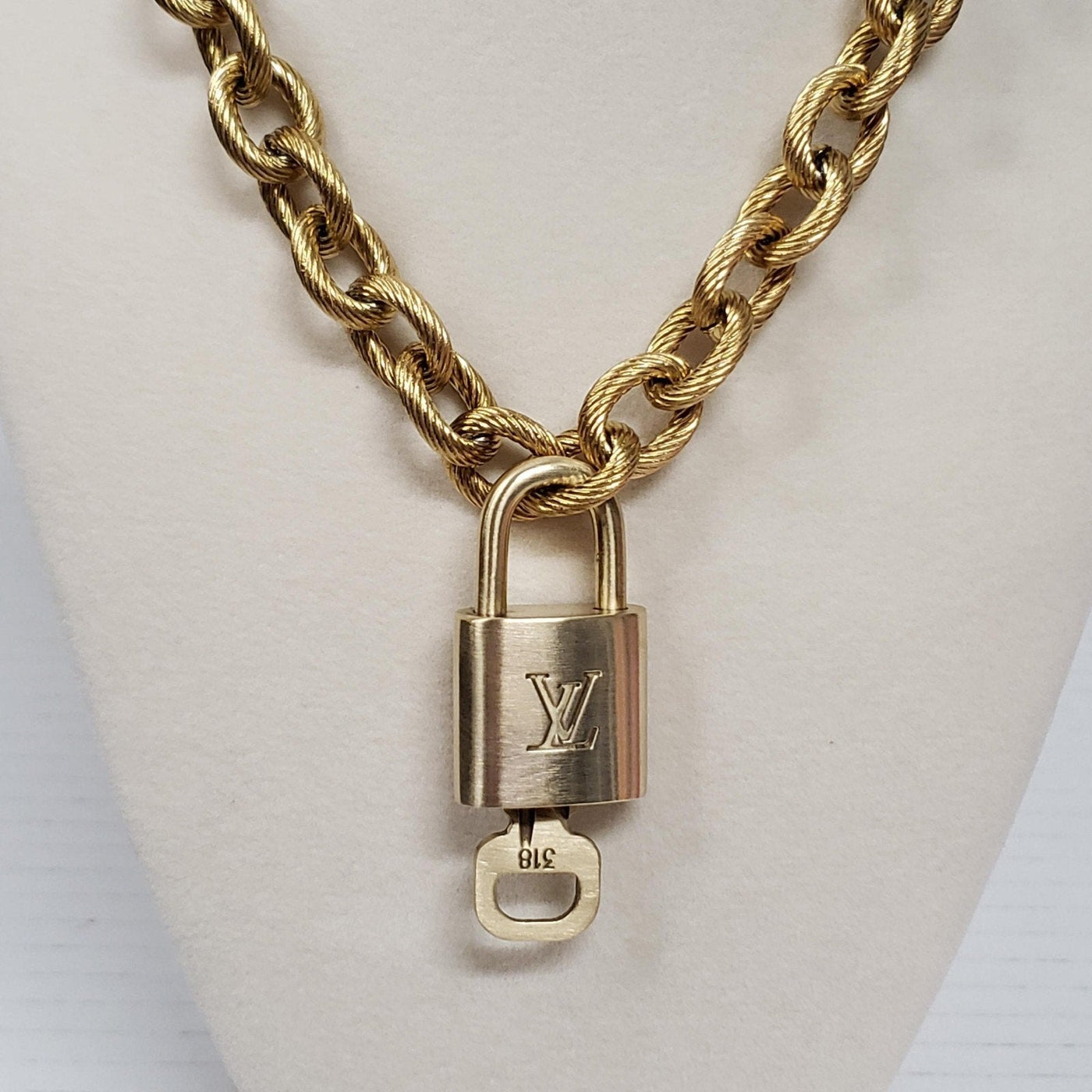 Louis Vuitton Lock & Key Gold w/Unbranded CubanGeometry Stainless Steel Chain - Luxury Cheaper LLC