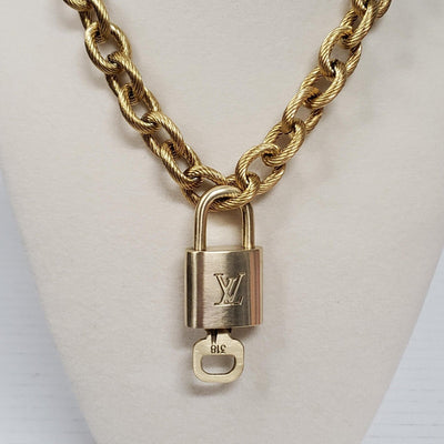 Louis Vuitton Lock & Key Gold w/Unbranded CubanGeometry Stainless Steel Chain - Luxury Cheaper LLC