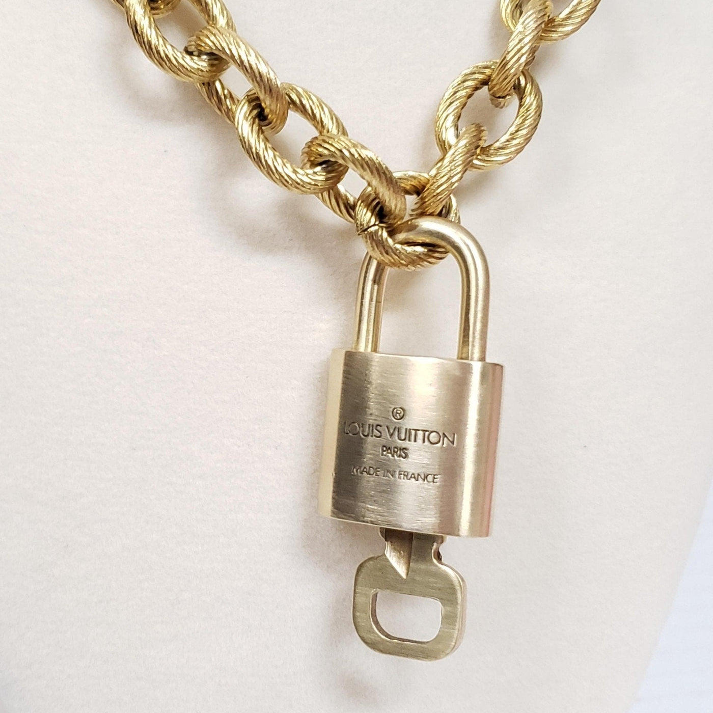Louis Vuitton Lock & Key Gold w/Unbranded CubanGeometry Stainless Steel Chain - Luxury Cheaper LLC