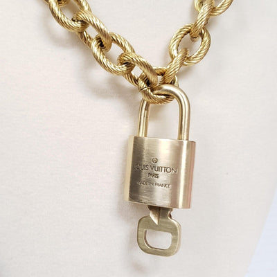 Louis Vuitton Lock & Key Gold w/Unbranded CubanGeometry Stainless Steel Chain - Luxury Cheaper LLC