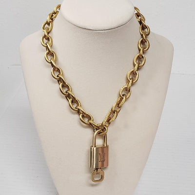 Louis Vuitton Lock & Key Gold w/Unbranded CubanGeometry Stainless Steel Chain - Luxury Cheaper LLC